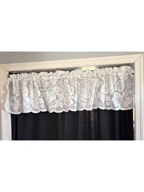 White Lace Window Valance Floral Pattern 72"W x 14"L Light Filtering Curtain